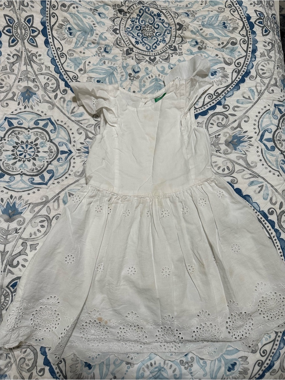 United Colors of Benetton Girls White Eyelet Cotton Dress